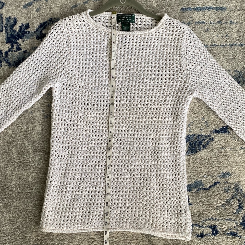 LAUREN by Ralph Lauren HAND KNIT WHITE 100% COTTON 3/4 sleeve sweater SIZE P/M - Picture 5 of 10